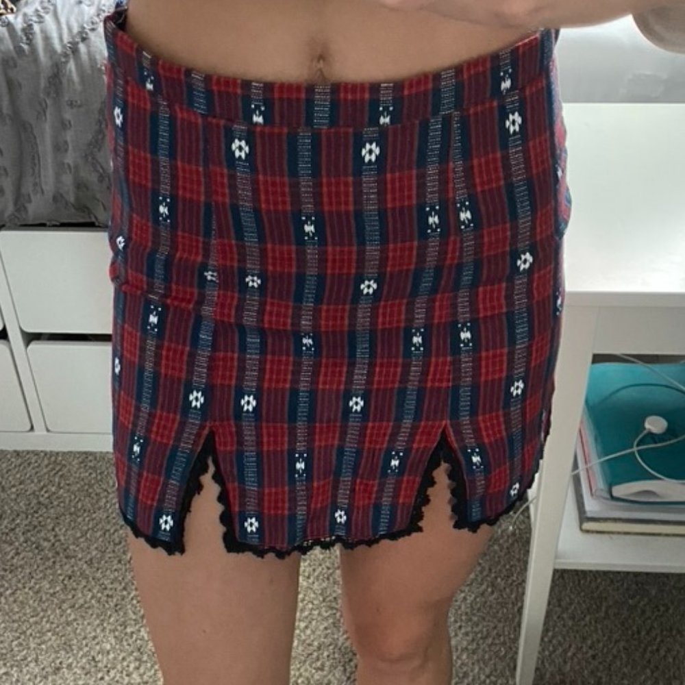 Red and Navy Blue Flannel Schoolgirl Skirt